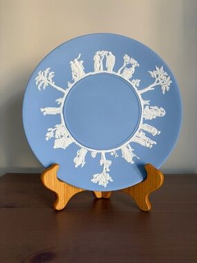 Blue Wedgwood Jasperware-Style Decorative Plate with White Relief